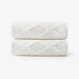 Judith Diamond Set of 2 Textured 100% Turkish Cotton Hand Towels, Off-White