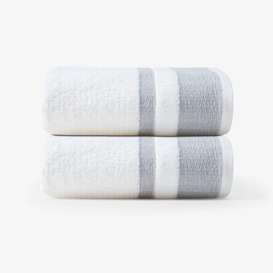 Charlotte Set of 2 Striped 100% Turkish Cotton Hand Towels, Anthracite Grey