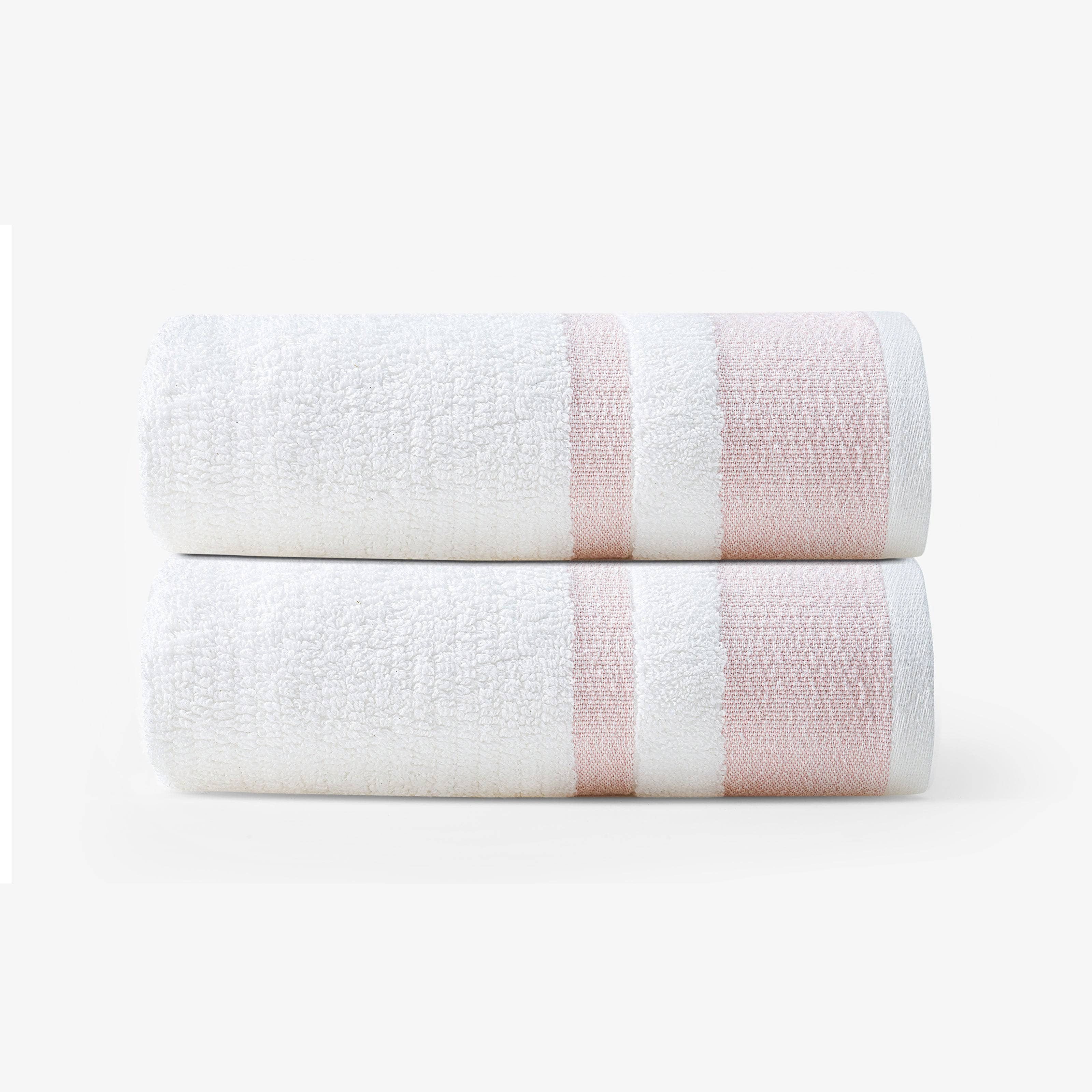 Charlotte Set of 2 Striped 100% Turkish Cotton Hand Towels, Pink