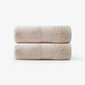 Aqua Fibro Set of 2 Extra Soft 100% Turkish Cotton Hand Towels, Beige