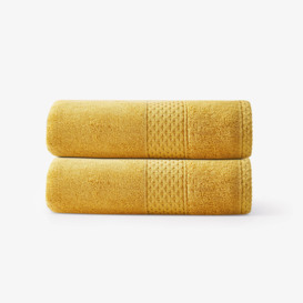 Aqua Fibro Set of 2 Extra Soft 100% Turkish Cotton Hand Towels, Mustard