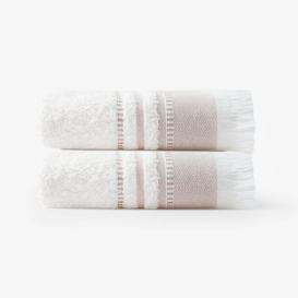 Betty Set of 2 Border Striped 100% Turkish Cotton Hand Towels, Off-White - Cinnamon