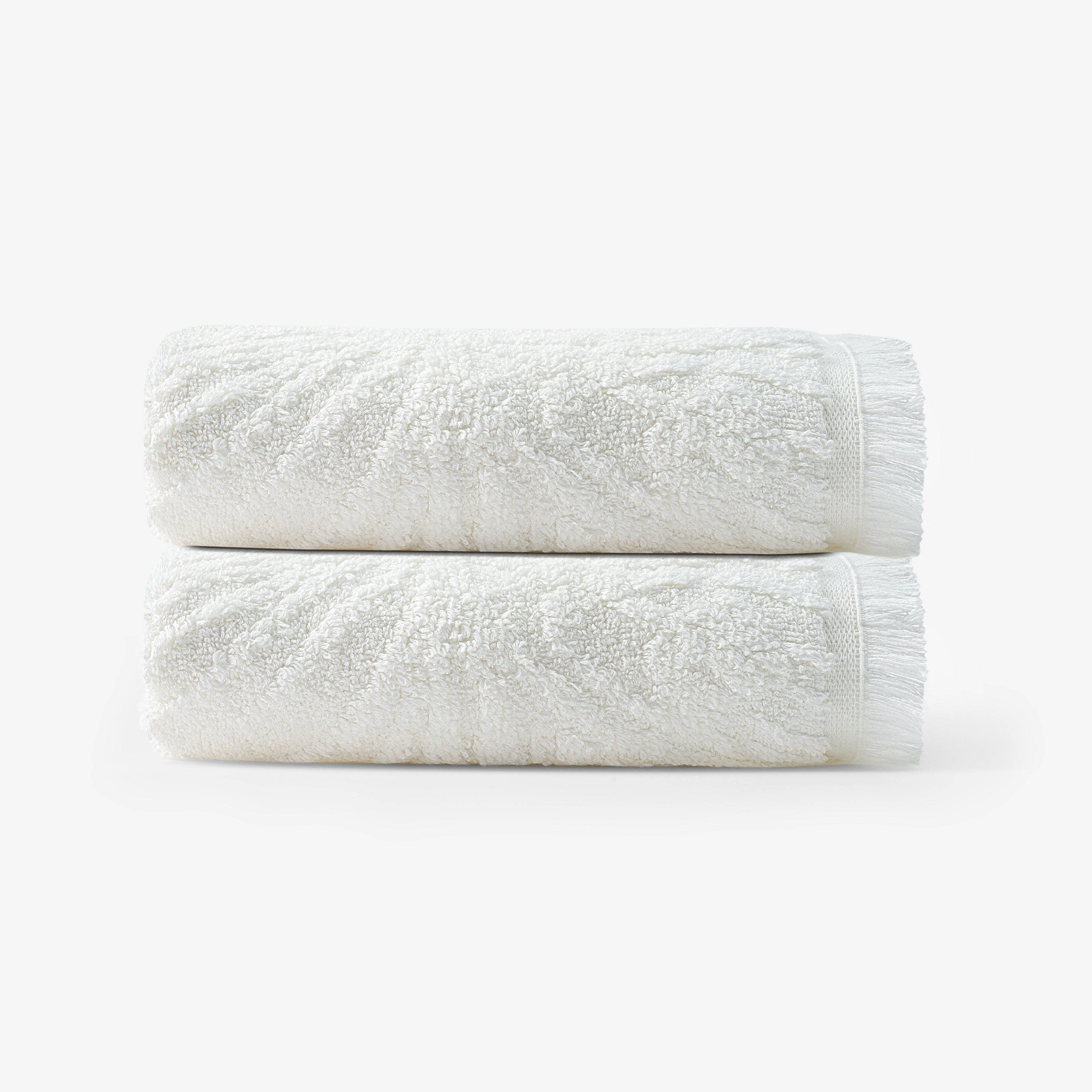 Barbara Set of 2 Jacquard Fringed 100% Turkish Cotton Hand Towels, Off-White
