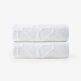Harry Set of 2 Jacquard 100% Turkish Cotton Hand Towels, White