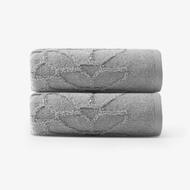 Harry Set of 2 Jacquard 100% Turkish Cotton Hand Towels, Grey