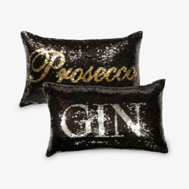 Festo Gin and Prosecco Reversible Sequin Cushion, Black, 45x45 cm