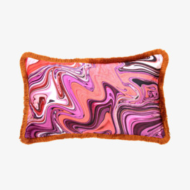 Pinkus Marble Cushion, Orange Fringe, Multicoloured, 30x50 cm