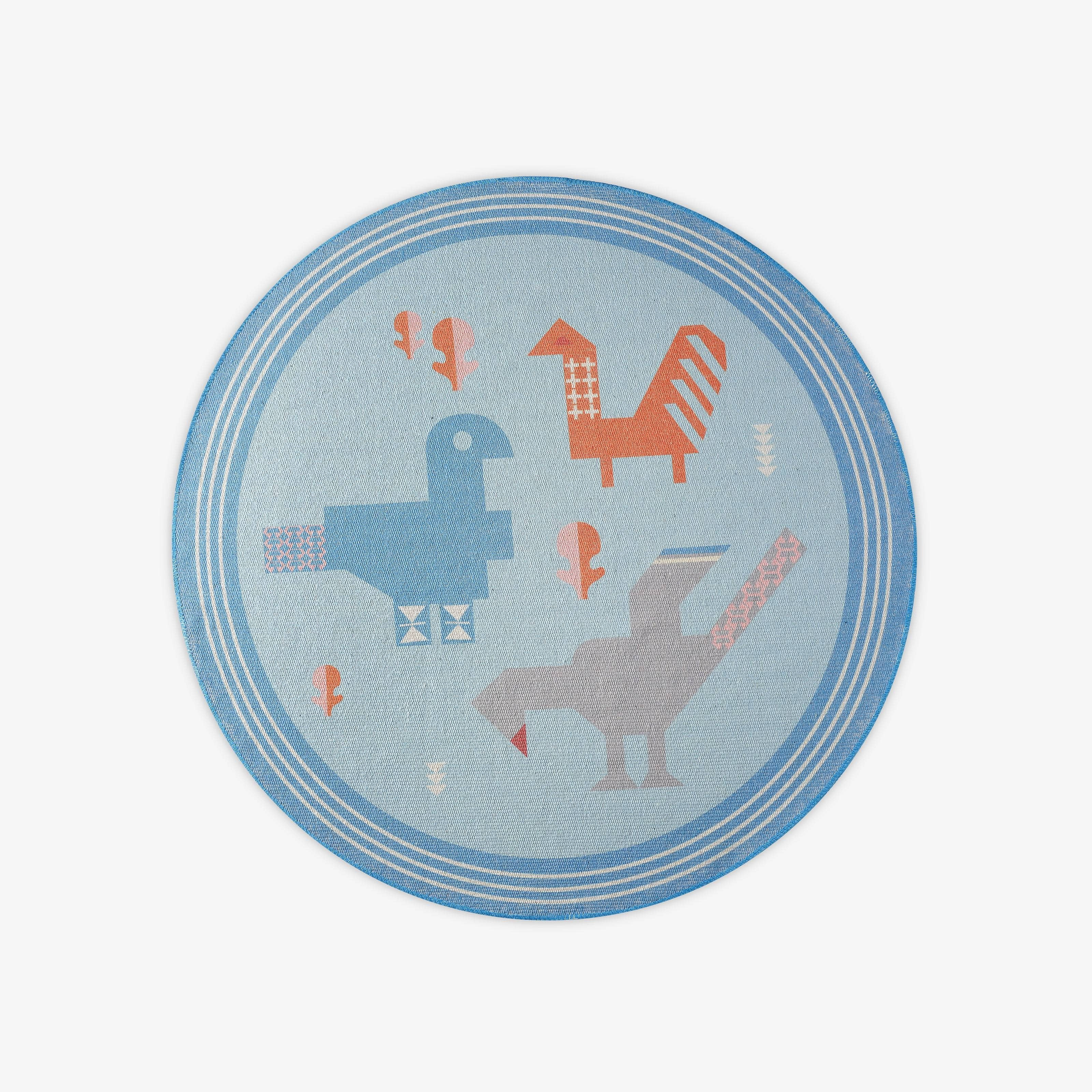 Kids Dinosaur Round Rug, Blue, 140x140 cm