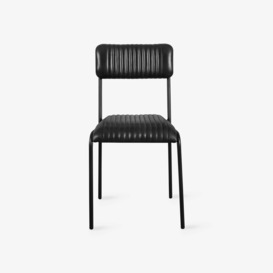 Basil Pleated Leather Dining Chair, Black