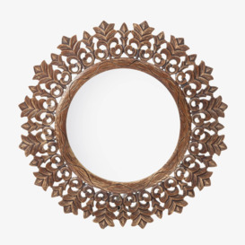 Giri Round Wooden Mirror, Brown, 90x90 cm
