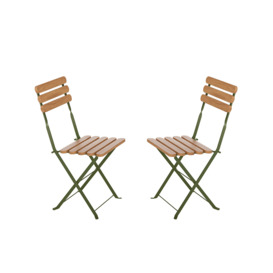 Bistro Metal Foldable Garden Chairs, Olive Green (Set of 2)