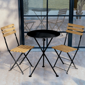 Bistro Metal Foldable Garden Table and Chair Set, Black