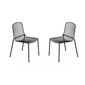 Frame Stackable Metal Garden Chair, Black (Set of 2)
