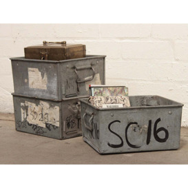 Vintage Stackable Industrial Metal Tote Tin Boxes (set of 3)