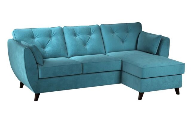 ScS Living Blue Fabric Hoxton Velvet 3 Seater Right Hand Facing Chaise Sofa
