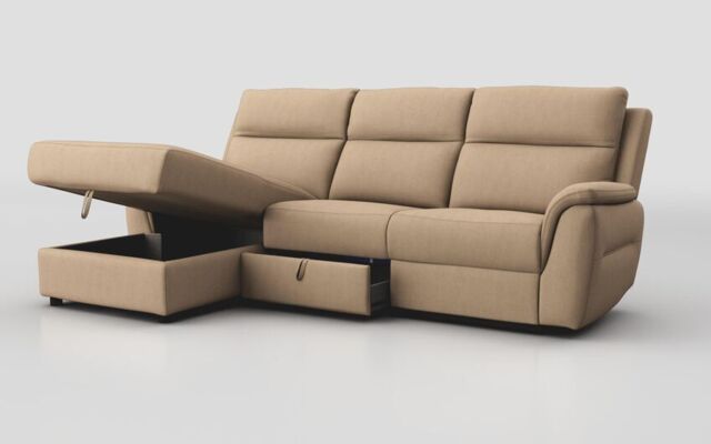 Sogliano 3 Seater Sofa With Drawer & Left Hand Facing Storage Chaise  - poltronesofà at ScS