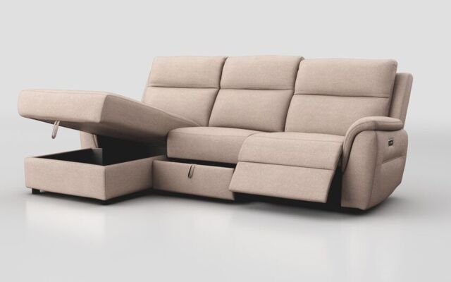 Sogliano 3 Seater Power Recliner Sofa With Drawer & Left Hand Facing Storage Chaise - poltronesofà at ScS