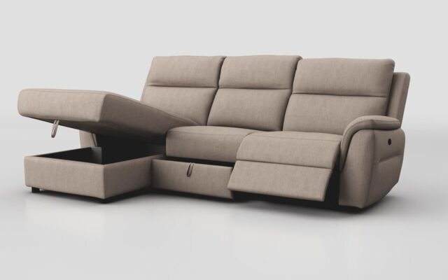 Sogliano 3 Seater Manual Recliner Sofa With Drawer & Left Hand Facing Storage Chaise - poltronesofà at ScS