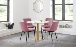 ScS Living Brompton Round Pedestal Dining Table & 4 Dusky Pink Chairs