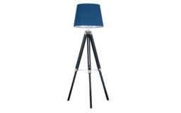 ScS Living Clipper Black & Chrome Tripod Floor Lamp with Navy Shade