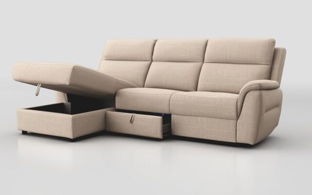 Sogliano 3 Seater Sofa With Drawer & Left Hand Facing Storage Chaise  - poltronesofà at ScS