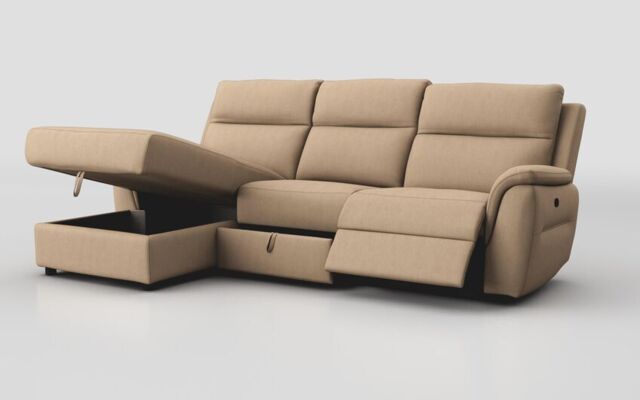 Sogliano 3 Seater Manual Recliner Sofa With Drawer & Left Hand Facing Storage Chaise  - poltronesofà at ScS