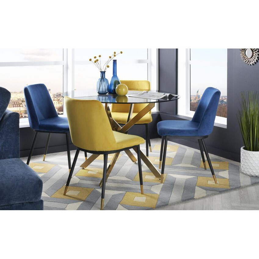 ScS Living Montero Bistro Dining Table, 2 Blue Chairs & 2 Mustard Chairs
