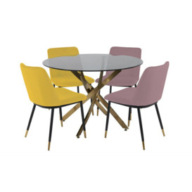 ScS Living Montero Bistro Dining Table, 2 Mustard Chairs & 2 Dusky Pink Chairs