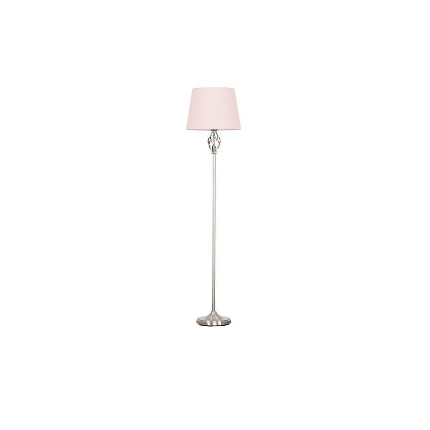 ScS Living Memphis Brushed Chrome Twist Floor Lamp with Pink Shade