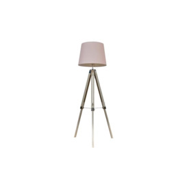 ScS Living Clipper Medium Light Wood Tripod Floor Lamp with Blush Shade