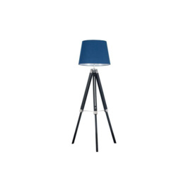 ScS Living Clipper Black & Chrome Tripod Floor Lamp with Navy Shade