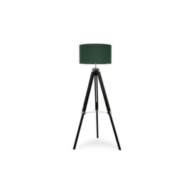 ScS Living Clipper Black Wood Tripod Floor Lamp with Forest Green Shade