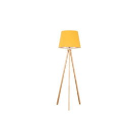ScS Living Barbro Light Wood Tripod Floor Lamp with Mustard Shade