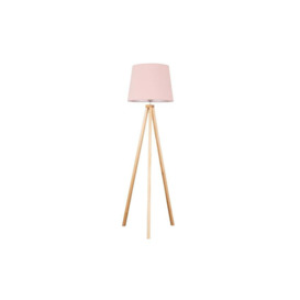 ScS Living Barbro Light Wood Tripod Floor Lamp with Dusty Pink Shade