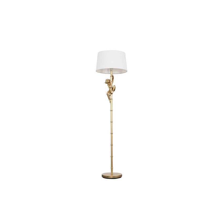 ScS Living George Monkey Gold Floor Lamp with White Faux Linen Shade