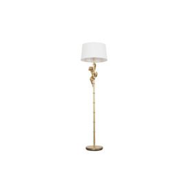 ScS Living George Monkey Gold Floor Lamp with White Faux Linen Shade