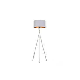 ScS Living Camden Chrome Tripod Floor Lamp with Grey & Gold Shade