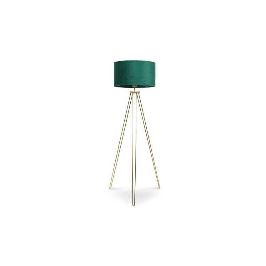 ScS Living Aero Hairpin Gold Tripod Floor Lamp with Forest Green Velvet Shade