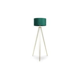 ScS Living Aero Hairpin Gold Tripod Floor Lamp with Forest Green Velvet Shade