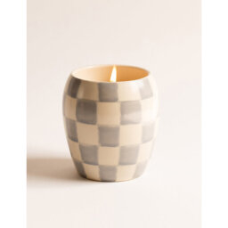 Paddywax Checkmate Cotton + Teak Scented Candle With Checkered Porcelain Vessel 311g - thumbnail 2