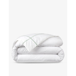 Yves Delorme Athena Veronese Stripe-Embroidered Cotton Double Duvet Cover