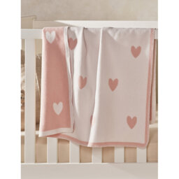 The Little White Company Pink Heart Cotton Baby Blanket - thumbnail 2