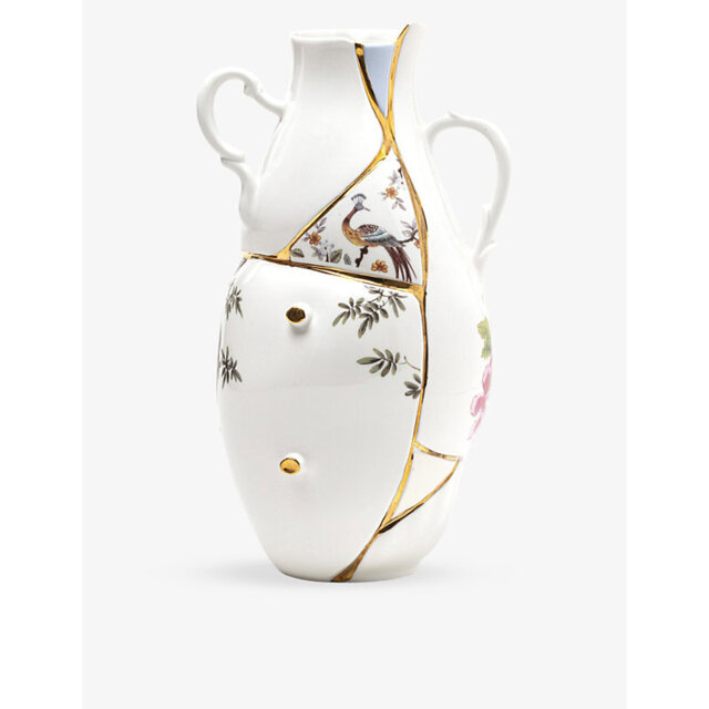 Seletti Kintsugi 24ct Yellow-Gold Plated Porcelain Vase 32cm - image 1