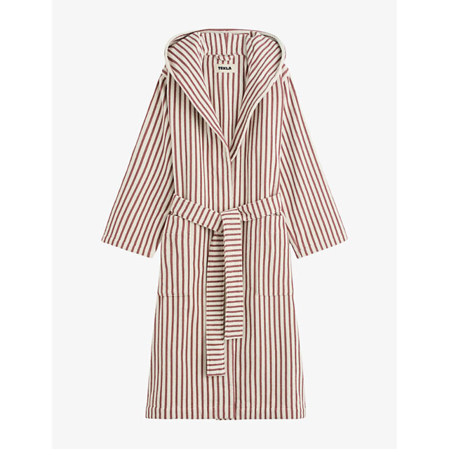 Womens Tekla Hooded Striped Cotton-Towelling Bathrobe