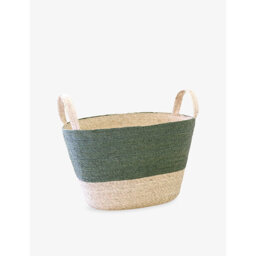 Makaua Oval Colour-Block Woven Floor Basket 48cm - thumbnail 1