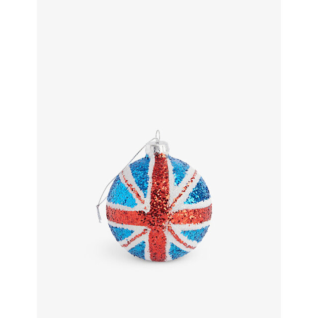 Selfridges Edit Union Jack glitter bauble Christmas decoration 8cm