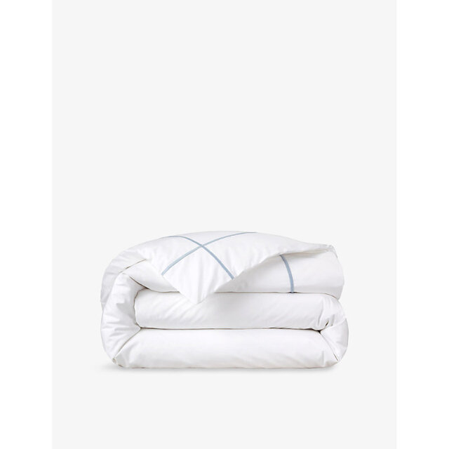 Yves Delorme Athena Celeste Bourdon-Stitch Cotton Duvet Cover - image 1