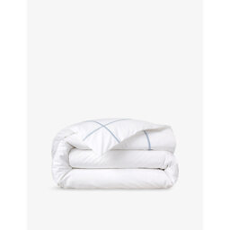 Yves Delorme Athena Celeste Bourdon-Stitch Cotton Duvet Cover