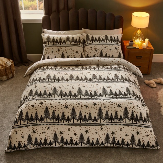 silentnight nordic christmas trees gold stars duvet set - super king