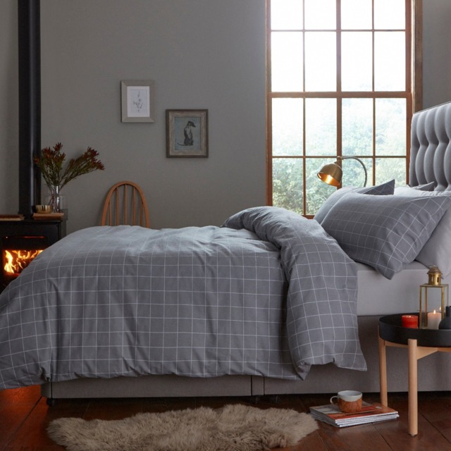 SILENTNIGHT BRUSHED CHECK DUVET SET - BLUSH - SINGLE